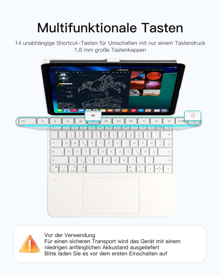 inateck DE Inateck Abnehmbar Tastatur Hülle Kompatibel mit iPad Air 13"(2025/2024), iPad Pro 12.9" 6/5/4/3 Gen,QWERTZ, AceTouch, KB