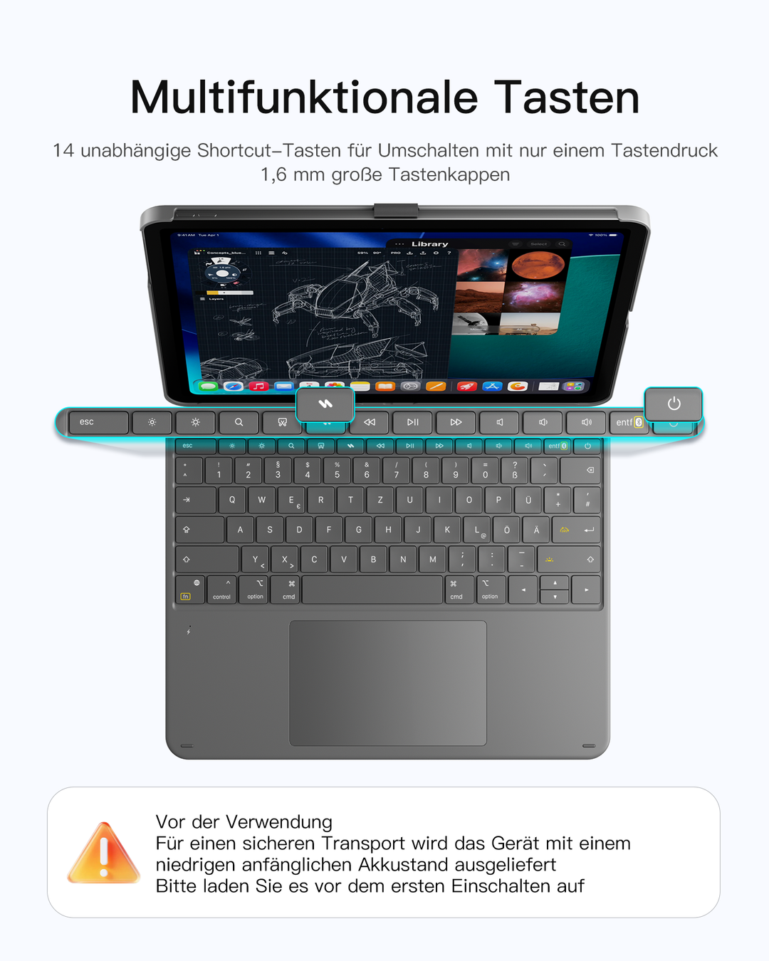 inateck DE Inateck Abnehmbar Tastatur Hülle Kompatibel mit iPad Pro 13" (2025/2024) M5/M4,QWERTZ,AceTouch, KB04122-13P