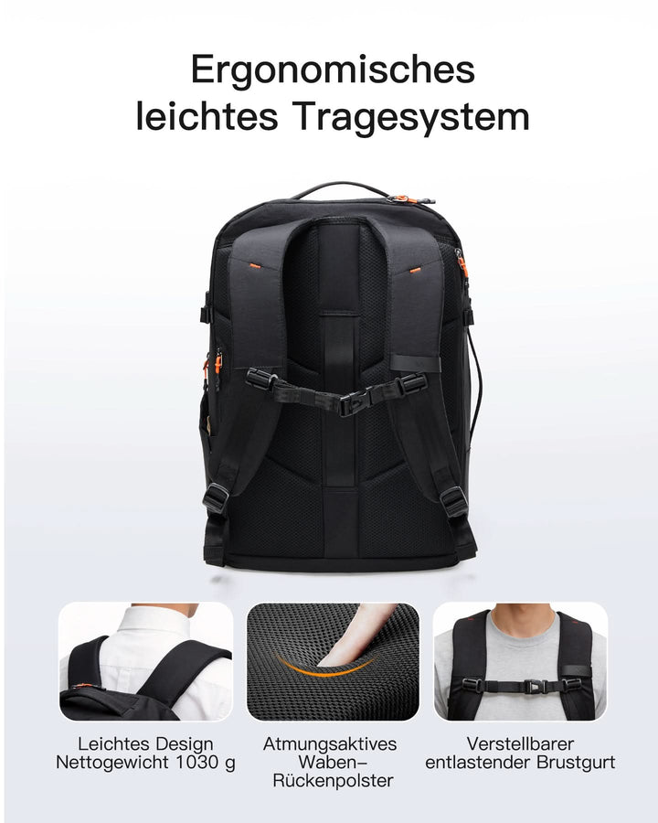 inateck DE Inateck Reiserucksack 39L, Spritzwassergeschützt TSA Handgepäck Flugzeug Rucksack Travel Backpack Herren für 15.6 Zoll L