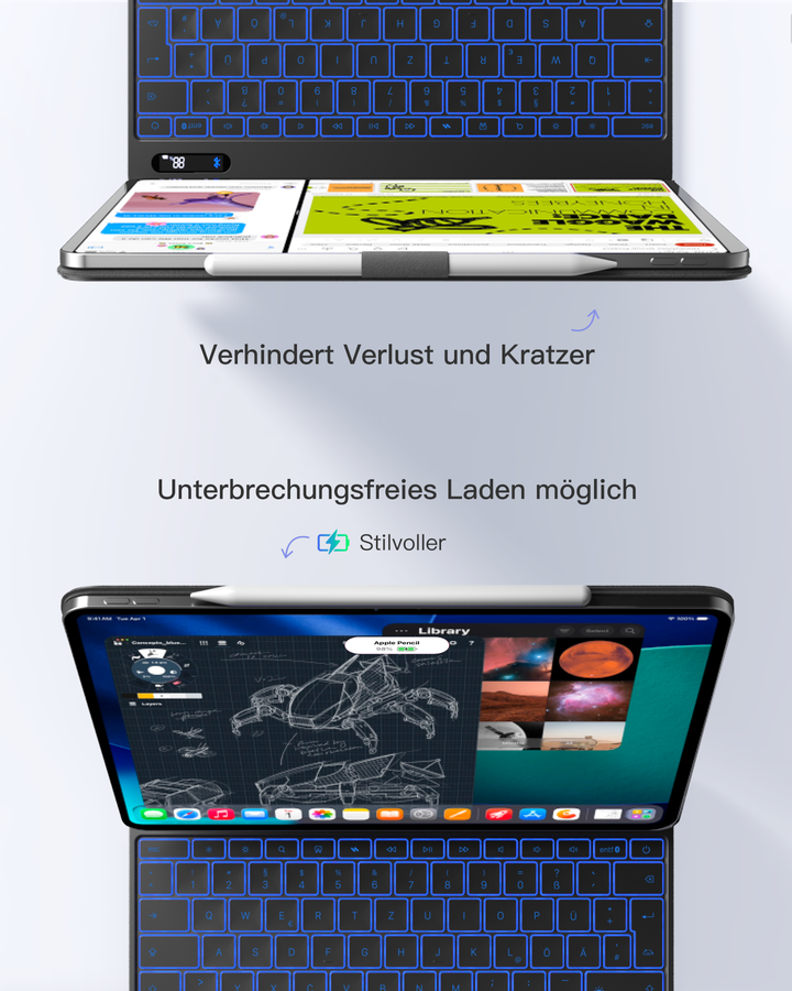 NeoMagic Magnetische Tastatur Hülle für iPad Pro 13 2025/2024(M5/M4),LED Smart Power-Anzeige, QWERTZ, mit Stifthalter, KB903-13P