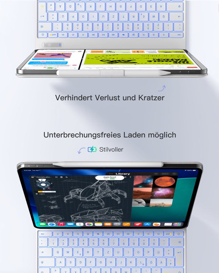 Inateck NeoMagic Magnetische Tastatur Hülle für iPad Air 13" M4/M3/M2 (2026/2025/2024), iPad Pro 12.9" 6/5/4/3 Gen,QWERTZ, KB903-13A
