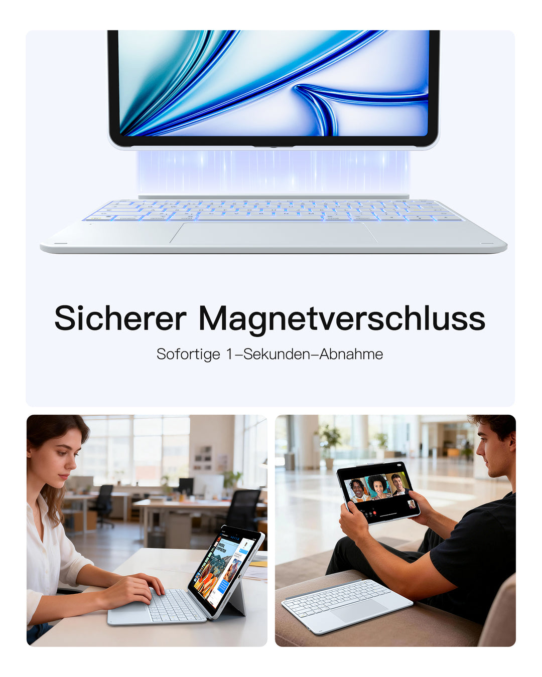 inateck DE Inateck Abnehmbar Tastatur Hülle Kompatibel mit iPad Air 13"(2025/2024), iPad Pro 12.9" 6/5/4/3 Gen,QWERTZ, AceTouch, KB