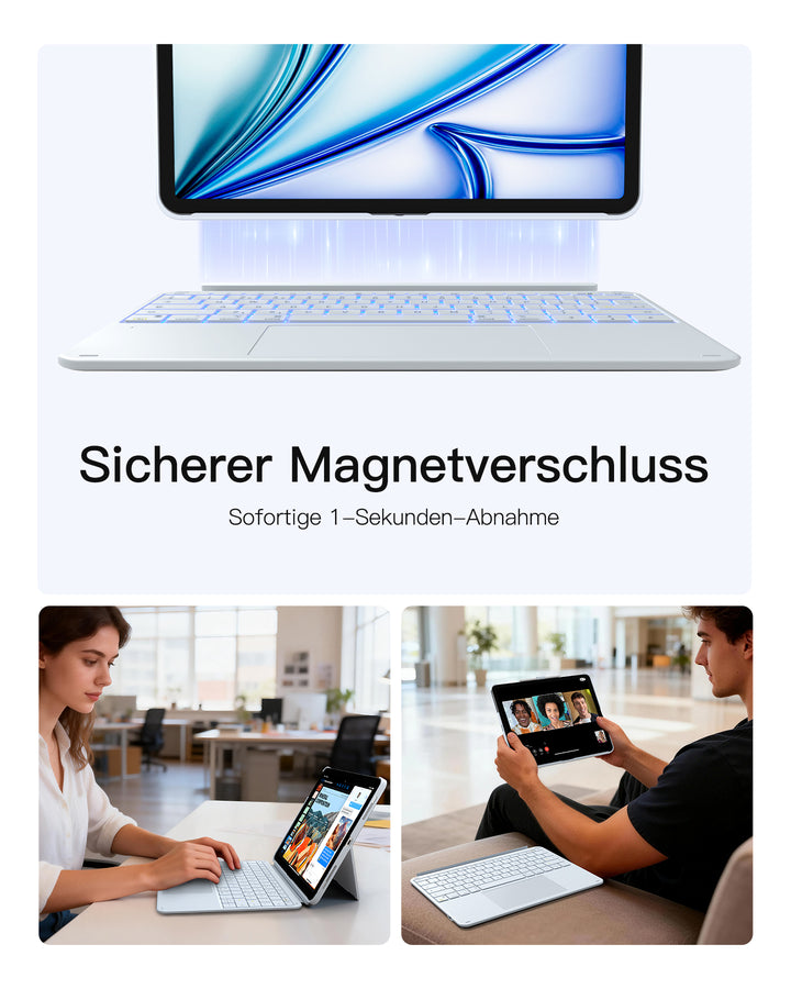 inateck DE Inateck Abnehmbar Tastatur Hülle Kompatibel mit iPad Air 13"(2025/2024), iPad Pro 12.9" 6/5/4/3 Gen,QWERTZ, AceTouch, KB