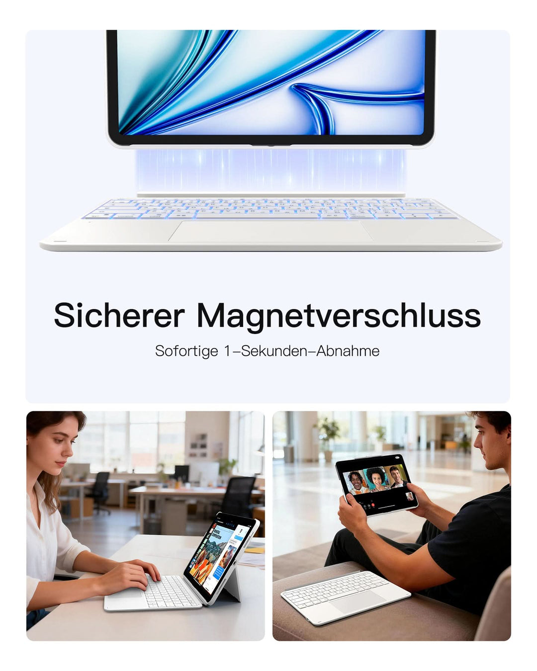 inateck DE Inateck Abnehmbar Tastatur Hülle Kompatibel mit iPad Air 13"(2025/2024), iPad Pro 12.9" 6/5/4/3 Gen,QWERTZ, AceTouch, KB