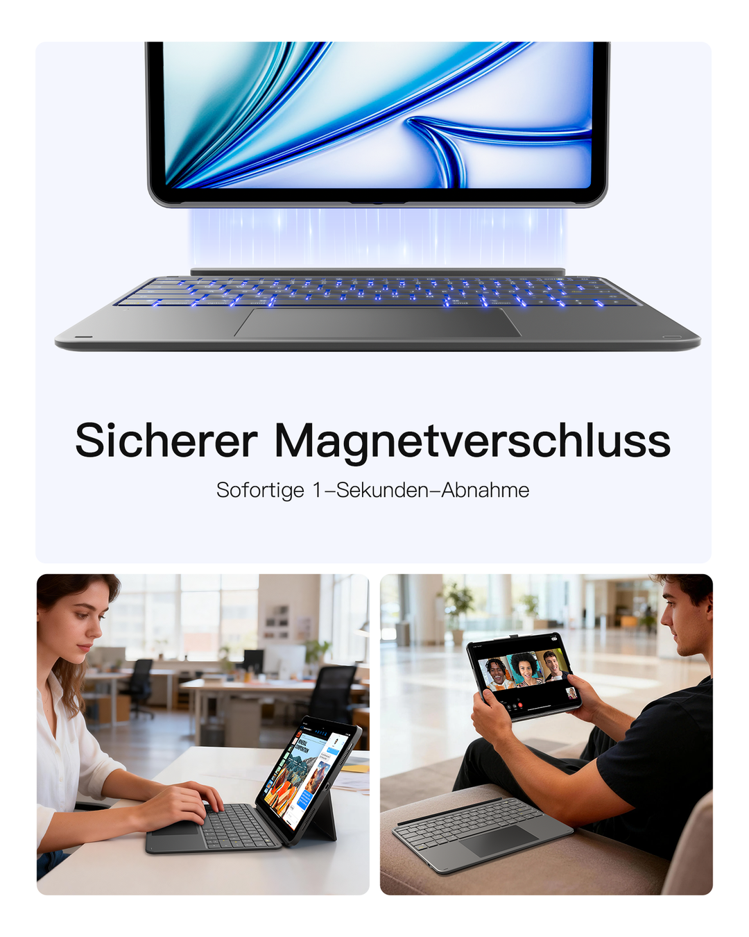 inateck DE Inateck Abnehmbar Tastatur Hülle Kompatibel mit iPad Pro 13" (2025/2024) M5/M4,QWERTZ,AceTouch, KB04122-13P