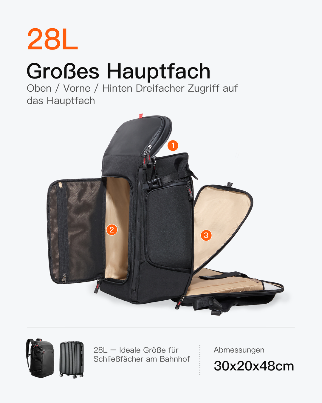 Handgepäck Rucksack 40L, TSA Freundlich Groß Reiserucksack Spritzwassergeschützt Travel Backpack für 17 Zoll Laptop, BPX31