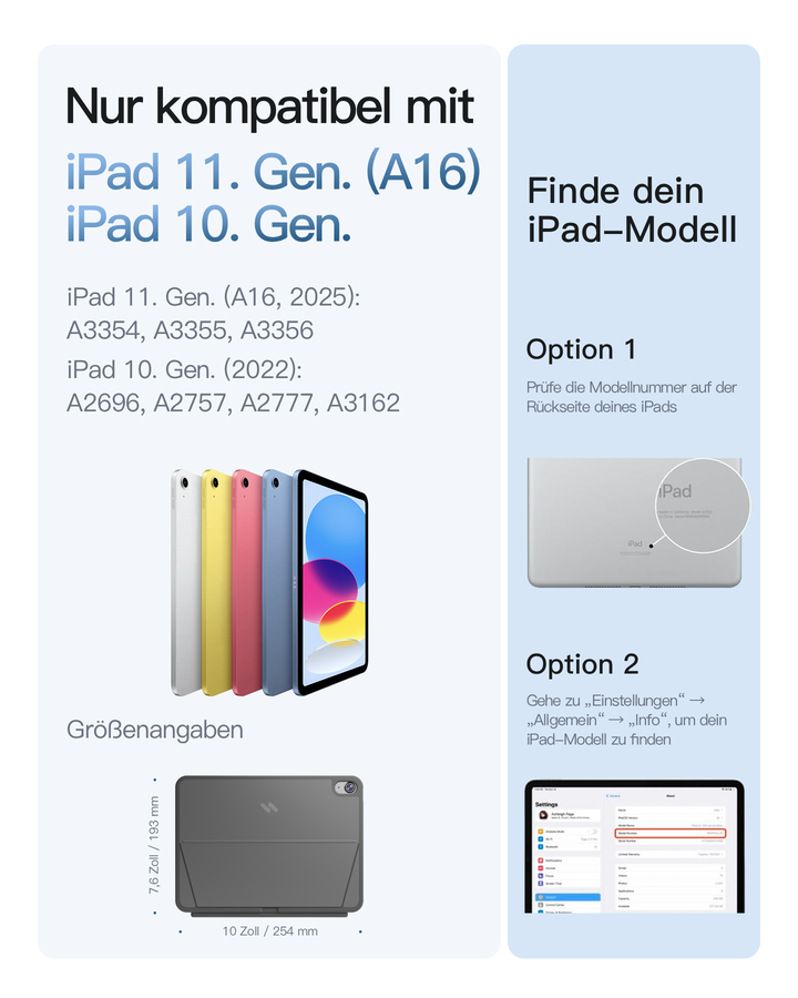 Abnehmbar Hülle mit Tastatur für iPad 11" A16 2025, iPad 10.9" 2022,mit Stifthalter, QWERTZ, AceTouch Pro, KB403-10 | Red Dot Design Award 2026