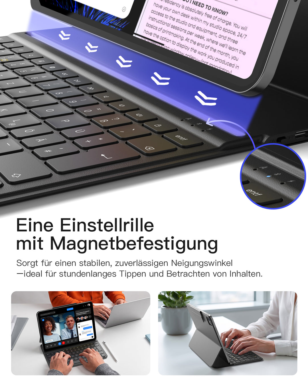 Inateck abnehmbare Tastaturhülle für iPad 11 Zoll (A16) 2025 / iPad 10 Generation 10,9 Zoll, QWERTZ, KB204