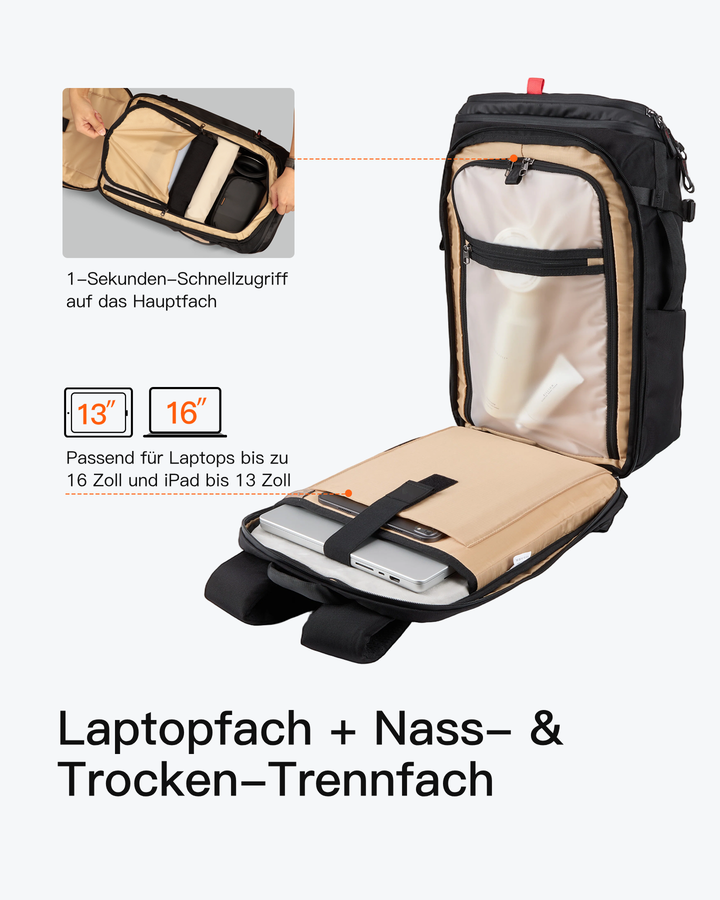 Handgepäck Rucksack 40L, TSA Freundlich Groß Reiserucksack Spritzwassergeschützt Travel Backpack für 17 Zoll Laptop, BPX31