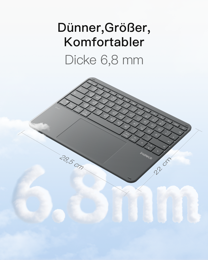Inateck Bluetooth Tastatur mit Touchpad – QWERTZ, 3 Kanäle, iPad/Tablet/Windows, KB105