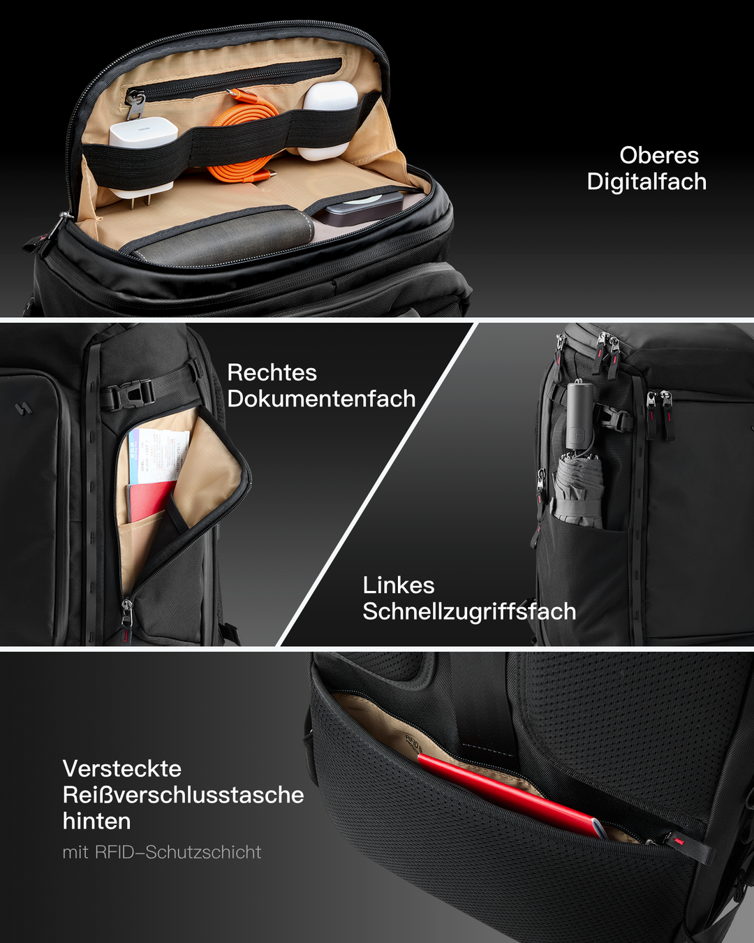 Handgepäck Rucksack 40L, TSA Freundlich Groß Reiserucksack Spritzwassergeschützt Travel Backpack für 17 Zoll Laptop, BPX31
