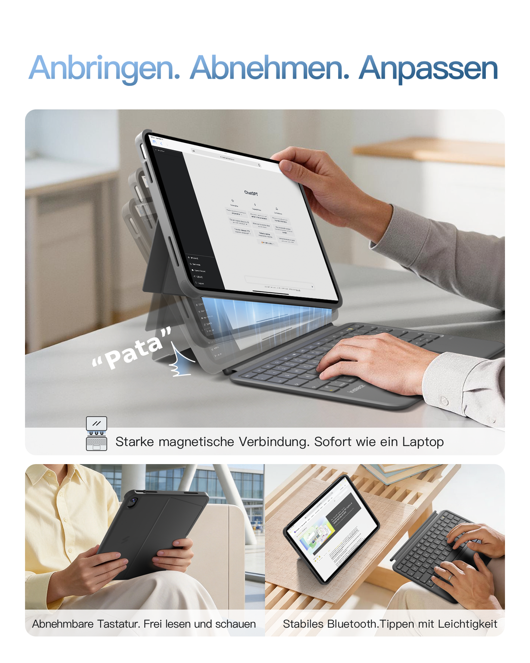 Abnehmbar Hülle mit Tastatur für iPad 11" A16 2025, iPad 10.9" 2022,mit Stifthalter, QWERTZ, AceTouch Pro, KB403-10 | Red Dot Design Award 2026