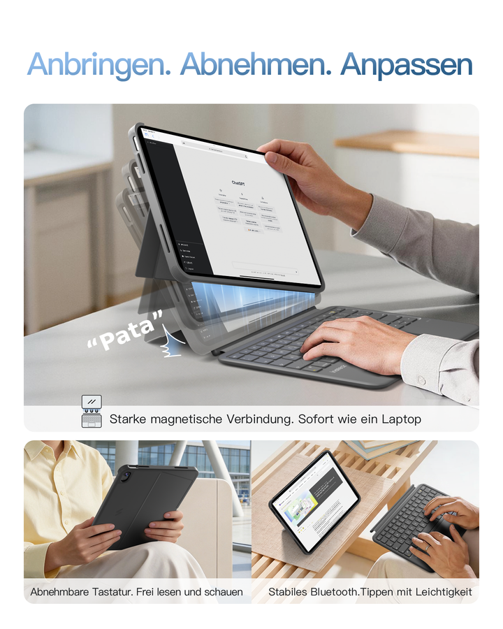 Abnehmbar Hülle mit Tastatur für iPad 11" A16 2025, iPad 10.9" 2022,mit Stifthalter, QWERTZ, AceTouch Pro, KB403-10 | Red Dot Design Award 2026