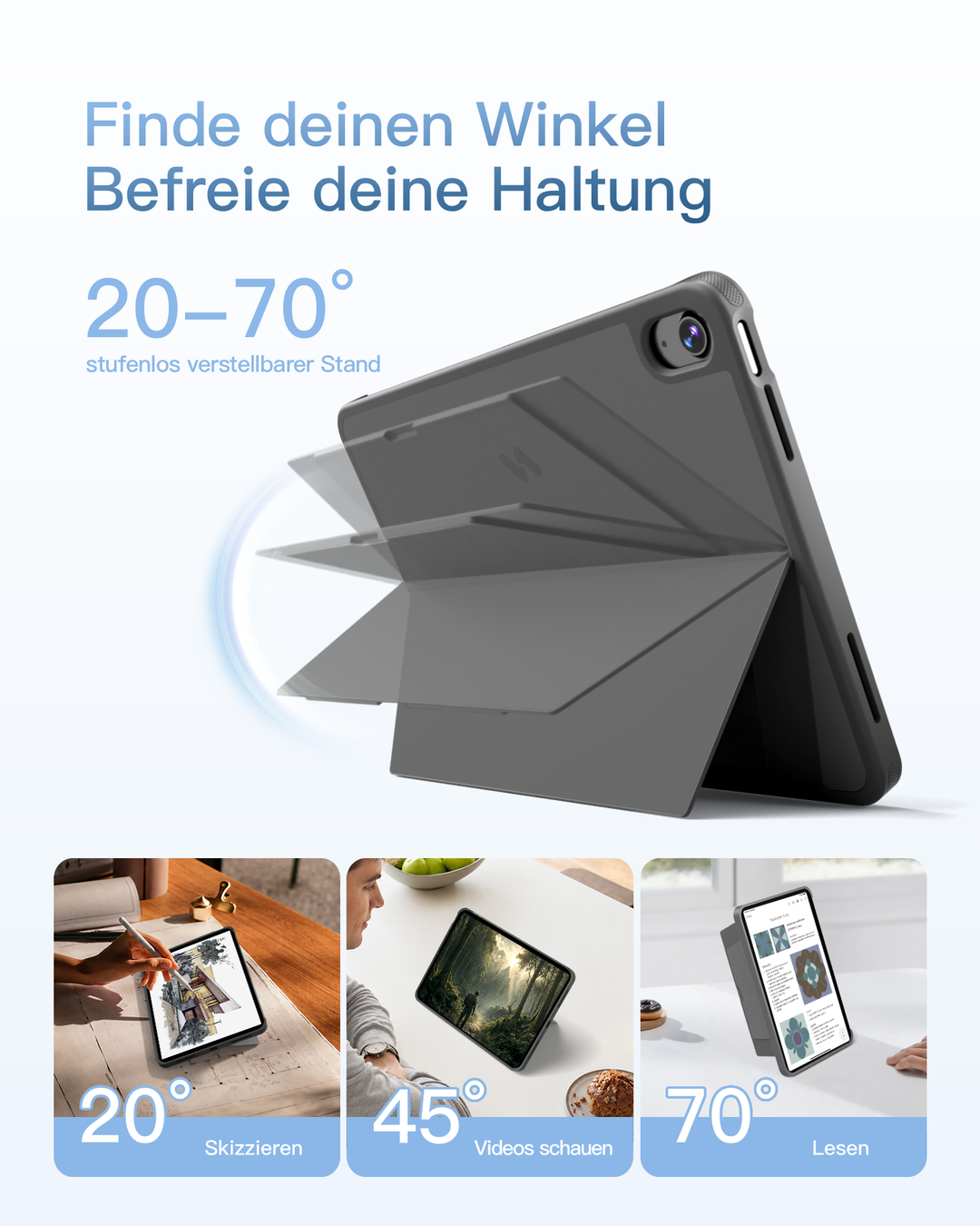 Abnehmbar Hülle mit Tastatur für iPad 11" A16 2025, iPad 10.9" 2022,mit Stifthalter, QWERTZ, AceTouch Pro, KB403-10 | Red Dot Design Award 2026