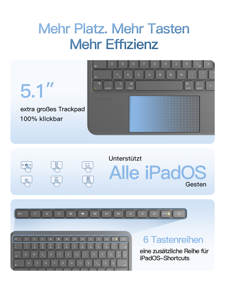 Abnehmbar Hülle mit Tastatur für iPad 11" A16 2025, iPad 10.9" 2022,mit Stifthalter, QWERTZ, AceTouch Pro, KB403-10 | Red Dot Design Award 2026