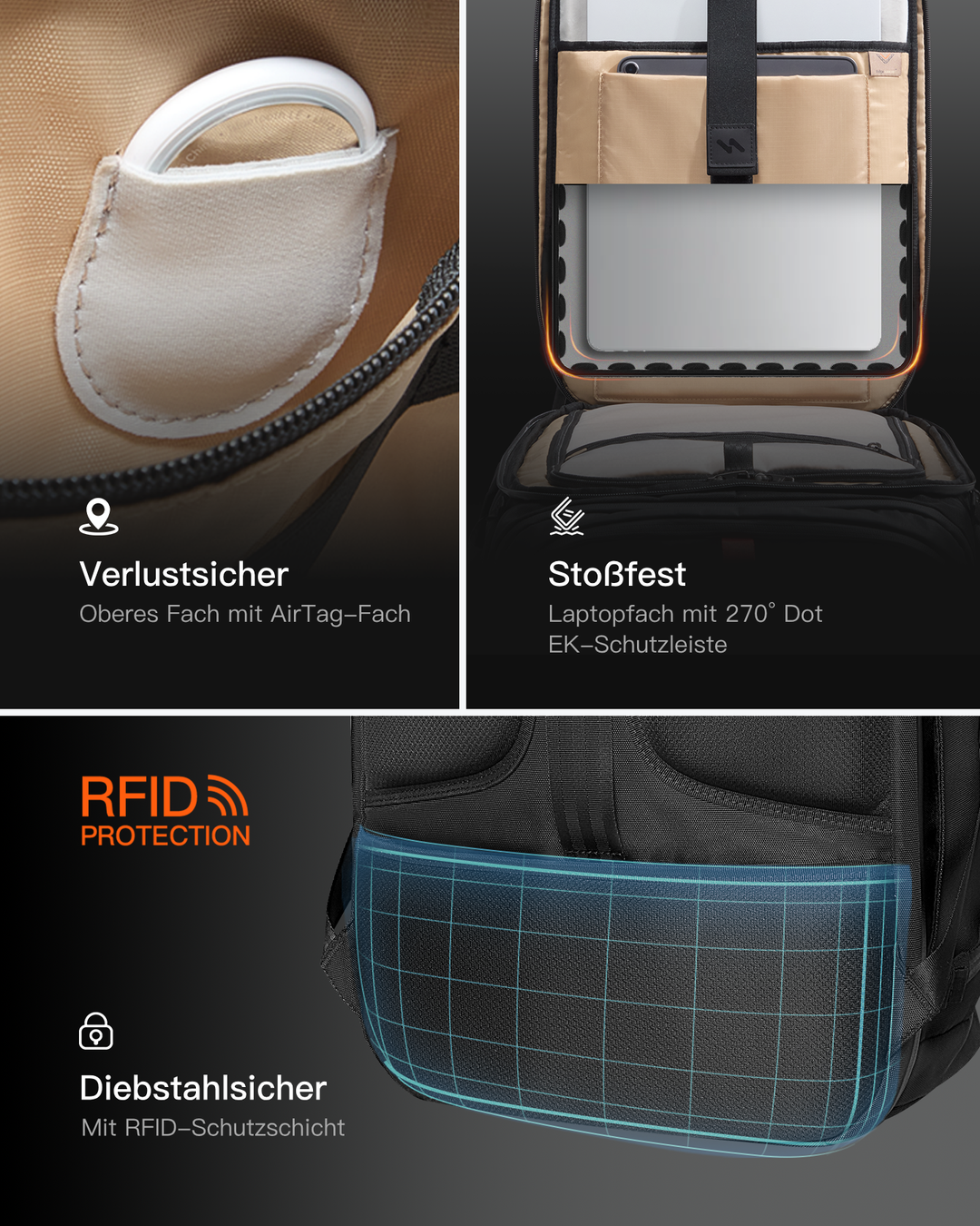 Handgepäck Rucksack 40L, TSA Freundlich Groß Reiserucksack Spritzwassergeschützt Travel Backpack für 17 Zoll Laptop, BPX31