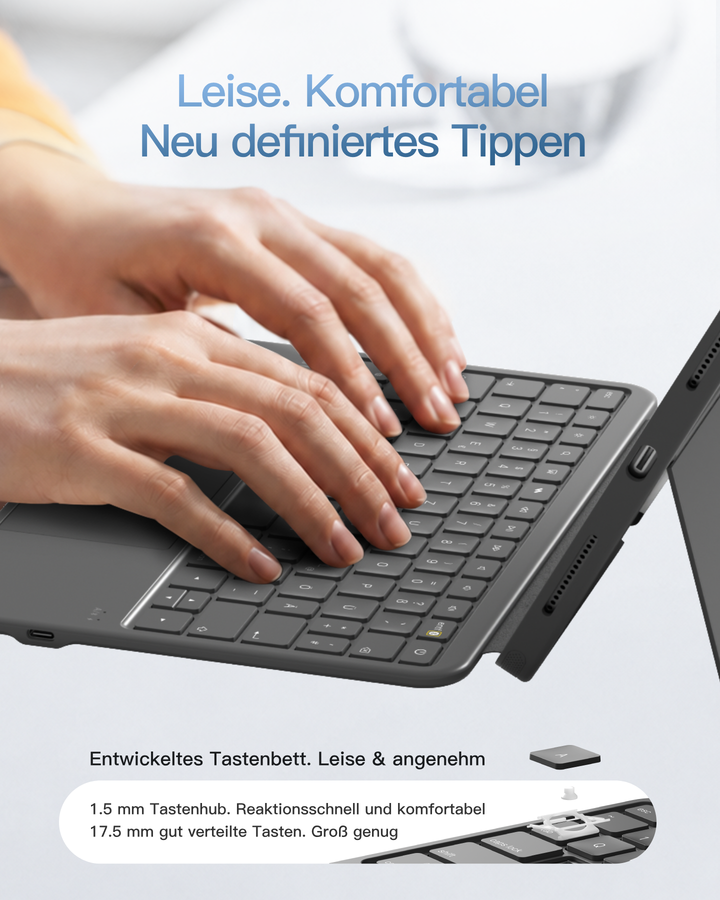 Abnehmbar Hülle mit Tastatur für iPad 11" A16 2025, iPad 10.9" 2022,mit Stifthalter, QWERTZ, AceTouch Pro, KB403-10 | Red Dot Design Award 2026