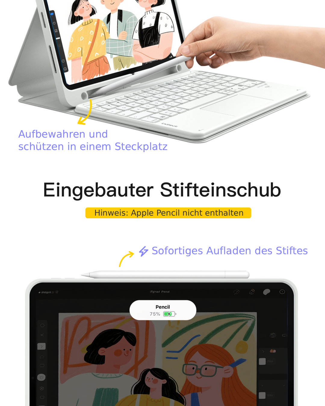 Abnehmbar Tastatur für iPad 11" A16 (2025), iPad Air 11" M4/M3/M2 (2026/2025/2024), iPad Air 10.9" 5/4, iPad Pro 11" 4/3/2/1, KB002