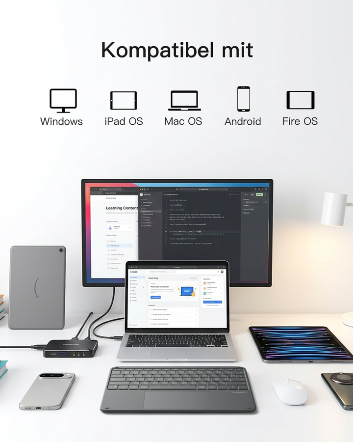 Inateck Bluetooth Tastatur mit Touchpad – QWERTZ, 3 Kanäle, iPad/Tablet/Windows, KB105