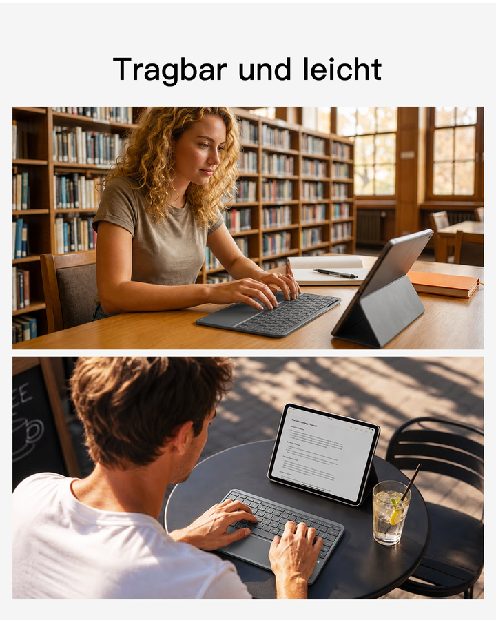 Inateck Bluetooth Tastatur mit Touchpad – QWERTZ, 3 Kanäle, iPad/Tablet/Windows, KB105