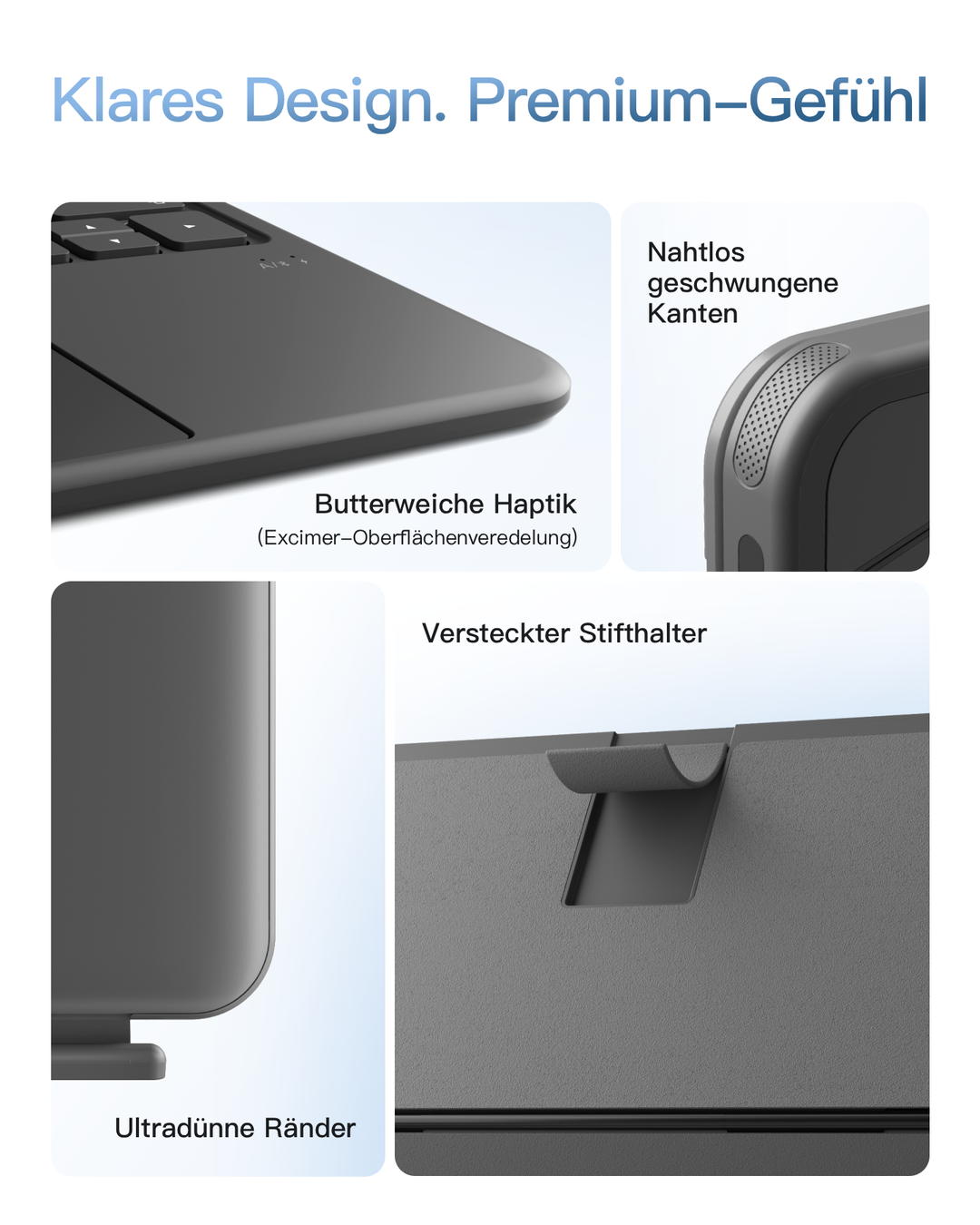 Abnehmbar Hülle mit Tastatur für iPad 11" A16 2025, iPad 10.9" 2022,mit Stifthalter, QWERTZ, AceTouch Pro, KB403-10 | Red Dot Design Award 2026