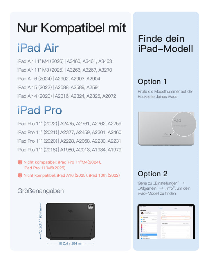 Inateck Abnehmbar Hülle mit Tastatur für iPad Air 11 Zoll(2026/2025/2024), iPad Air 5/4,für iPad Pro 11 Zoll, QWERTZ, AceTouch Pro, KB403-11A | Red Dot Design Award 2026