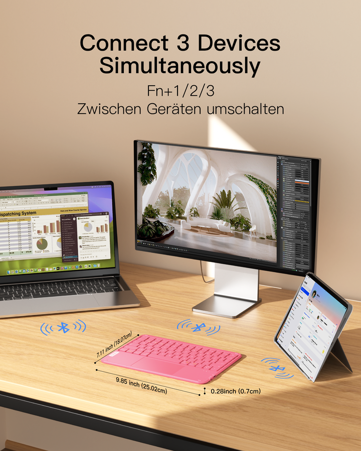 Ultraleichte Tablet Tastatur Kabellose QWERTZ Deutsch mit Trackpad, kompatibel mit iPad/Tablet/Windows/Laptop/PC, KB01105