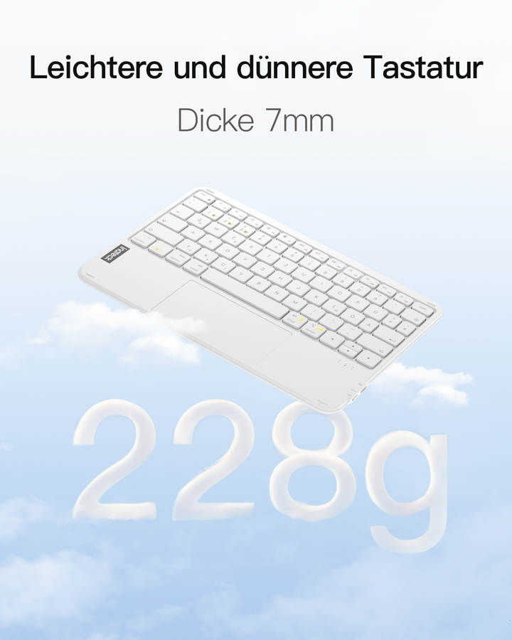 Ultraleichte Tablet Tastatur Kabellose QWERTZ Deutsch mit Trackpad, kompatibel mit iPad/Tablet/Windows/Laptop/PC, KB01105