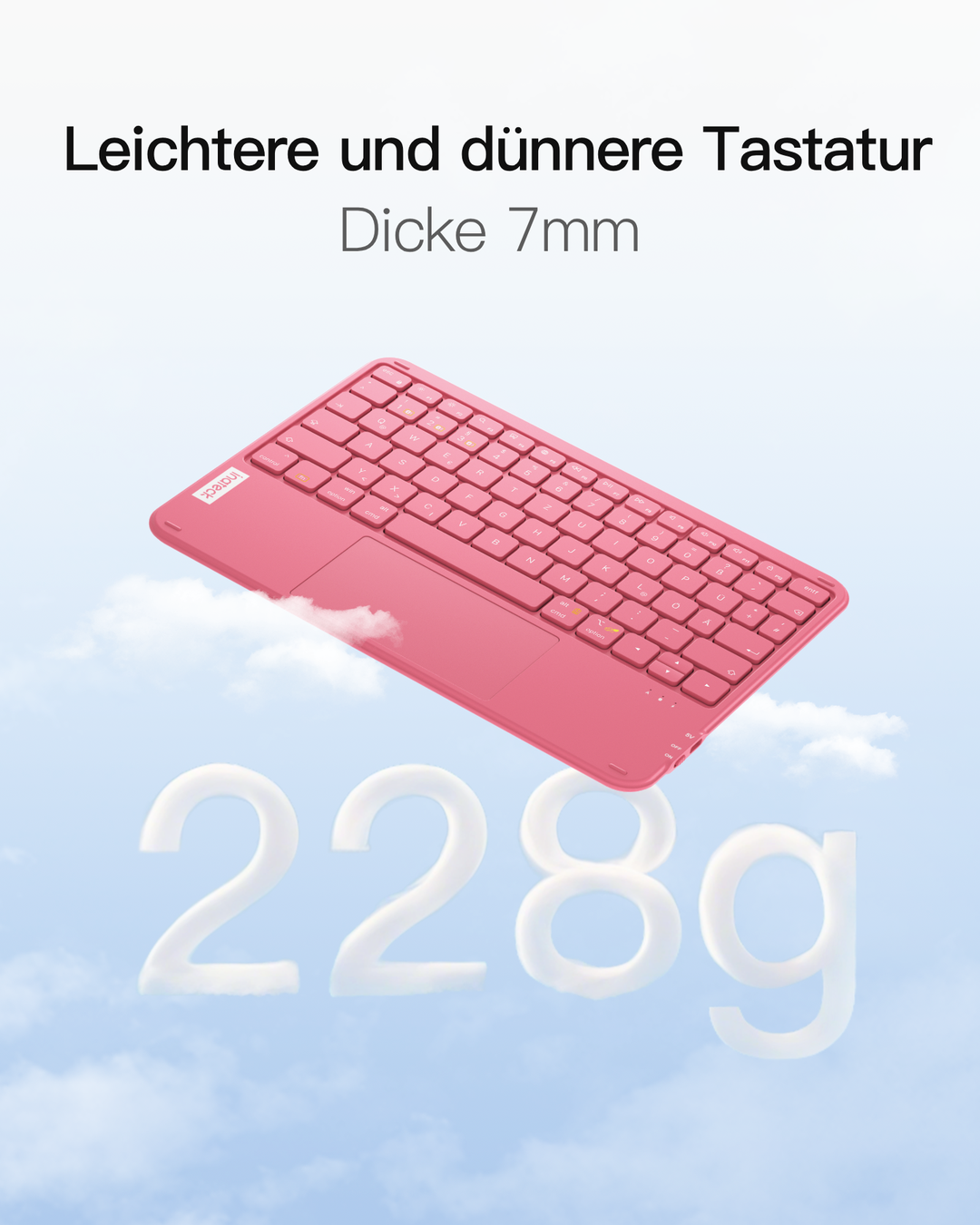Ultraleichte Tablet Tastatur Kabellose QWERTZ Deutsch mit Trackpad, kompatibel mit iPad/Tablet/Windows/Laptop/PC, KB01105