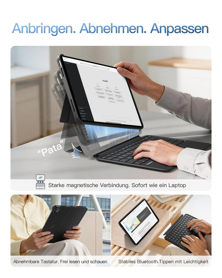 Abnehmbar Hülle mit Tastatur für iPad 11" A16 2025, iPad 10.9" 2022,mit Stifthalter, QWERTZ, AceTouch Pro, KB403-10 | Red Dot Design Award 2026
