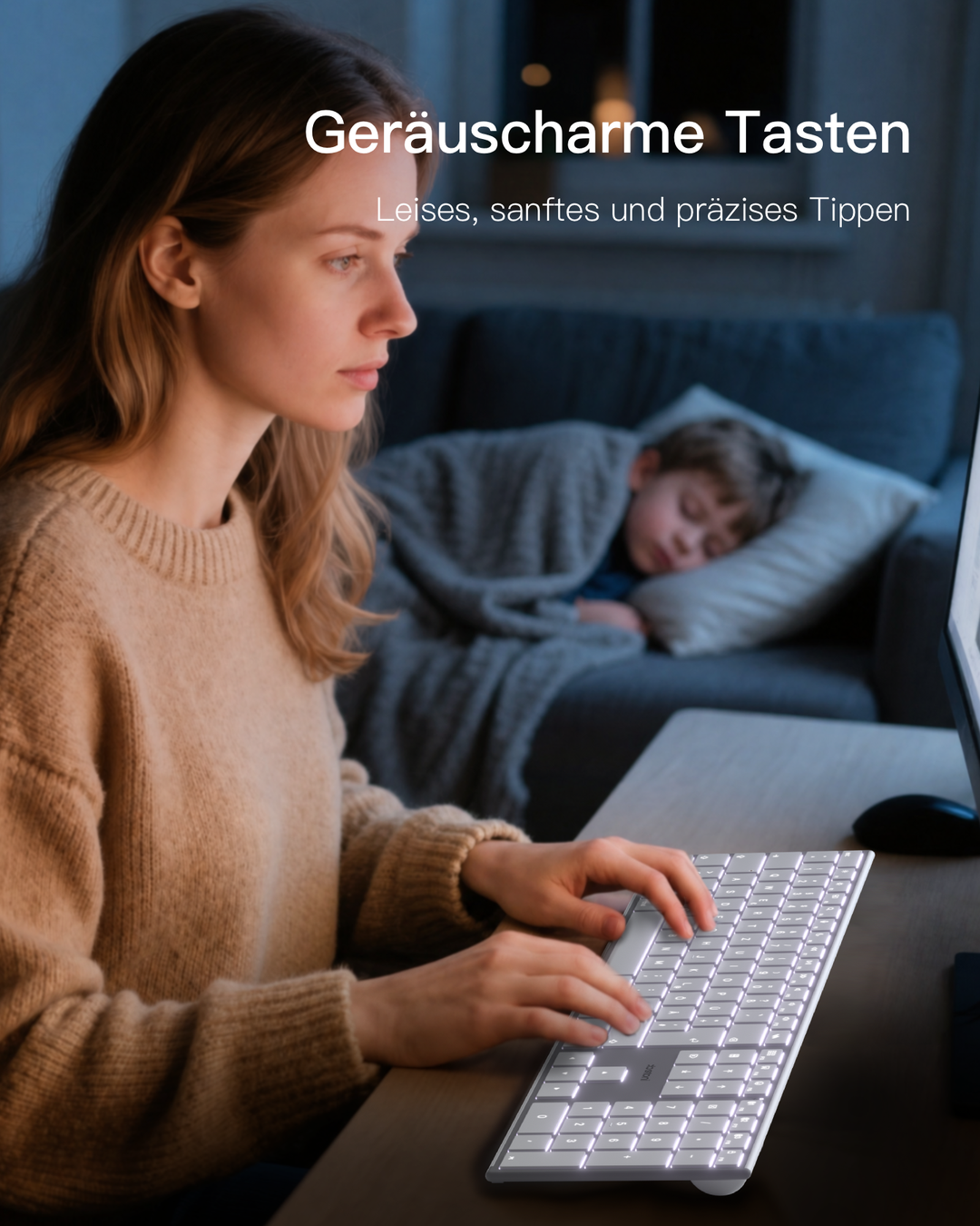 Bluetooth Mac Tastatur, Kabellose Tastatur mit 3 BT Kanälen, QWERTZ, Leise Tasten, KB607