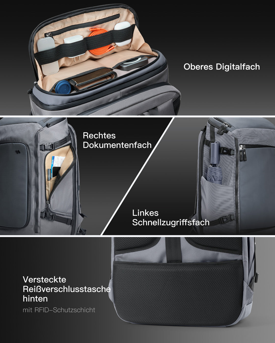 Handgepäck Rucksack 40L, TSA Freundlich Groß Reiserucksack Spritzwassergeschützt Travel Backpack für 17 Zoll Laptop, BPX31