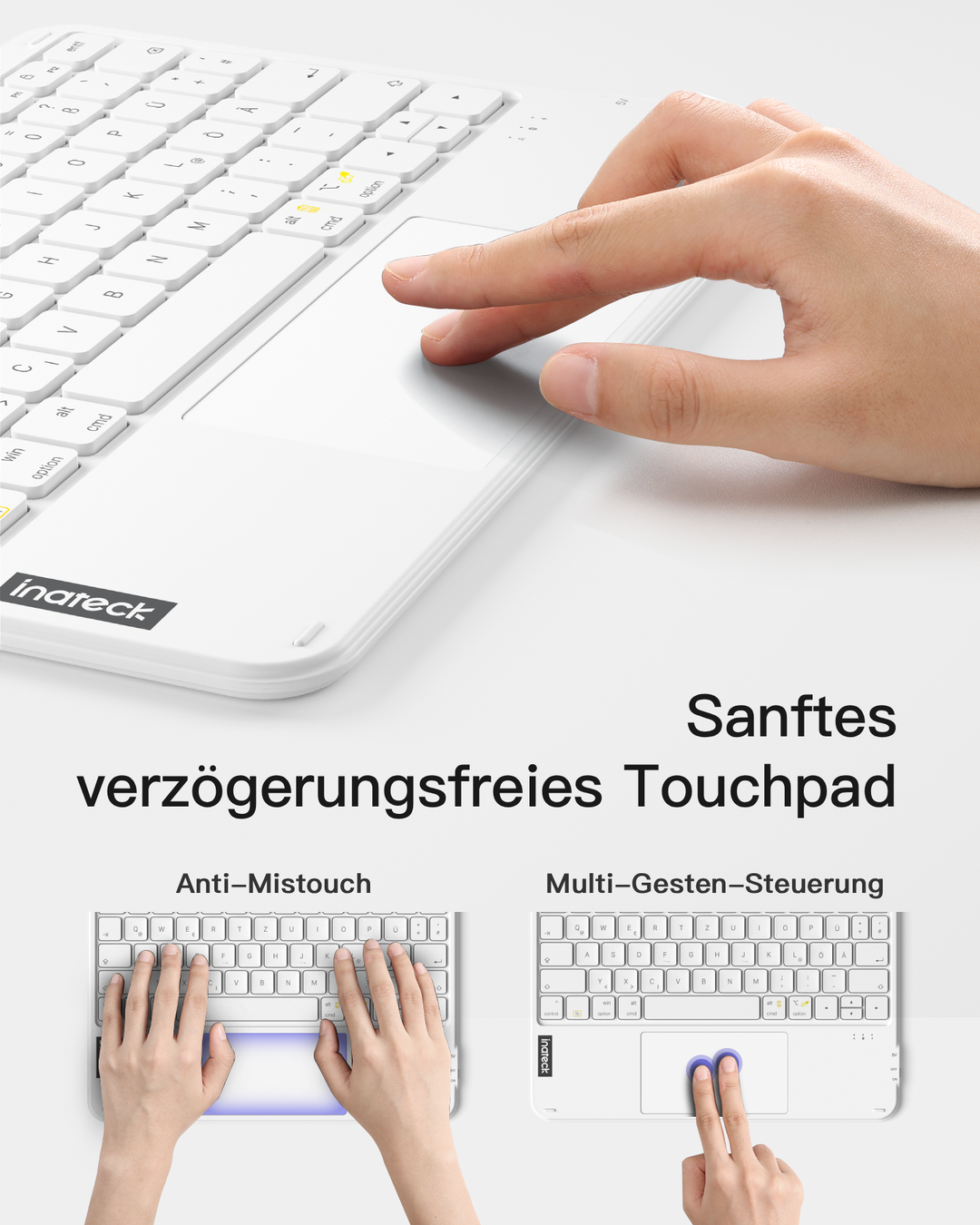 Ultraleichte Tablet Tastatur Kabellose QWERTZ Deutsch mit Trackpad, kompatibel mit iPad/Tablet/Windows/Laptop/PC, KB01105