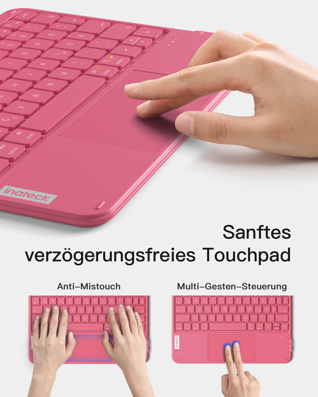 Ultraleichte Tablet Tastatur Kabellose QWERTZ Deutsch mit Trackpad, kompatibel mit iPad/Tablet/Windows/Laptop/PC, KB01105