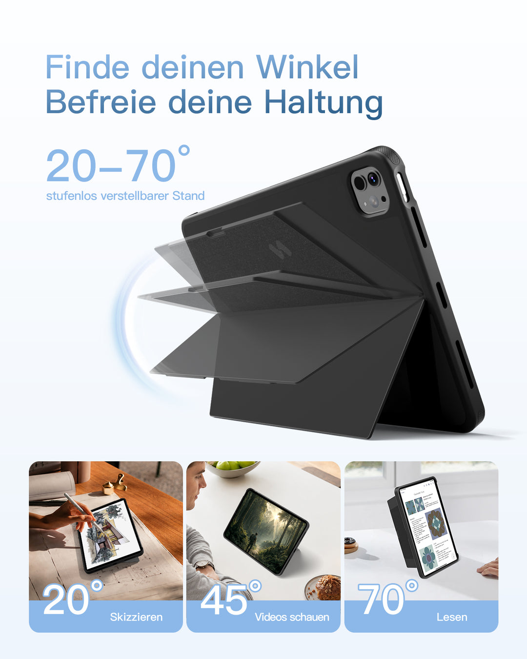 Abnehmbar Hülle mit Tastatur für iPad 11" A16 2025, iPad 10.9" 2022,mit Stifthalter, QWERTZ, AceTouch Pro, KB403-10 | Red Dot Design Award 2026