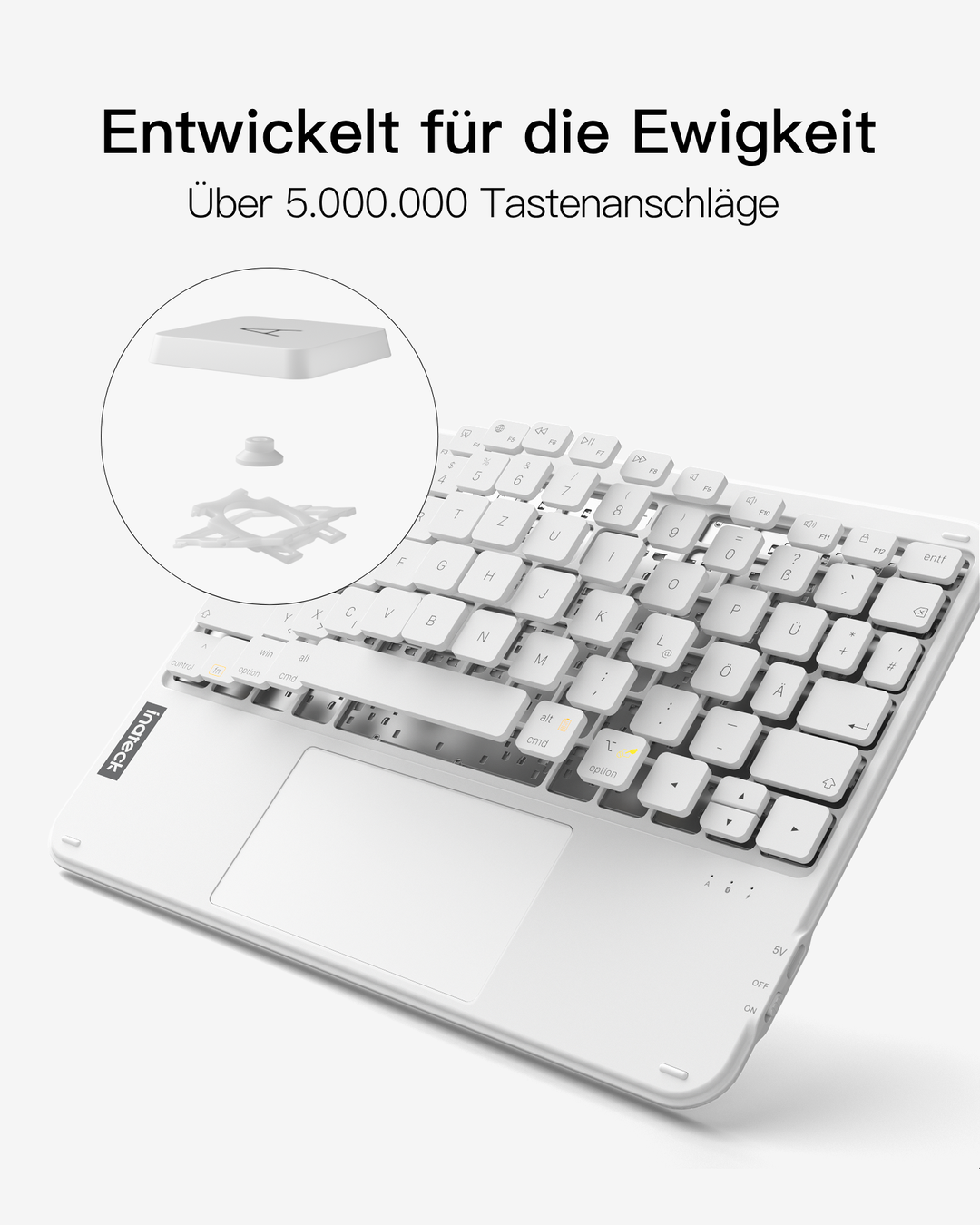 Ultraleichte Tablet Tastatur Kabellose QWERTZ Deutsch mit Trackpad, kompatibel mit iPad/Tablet/Windows/Laptop/PC, KB01105