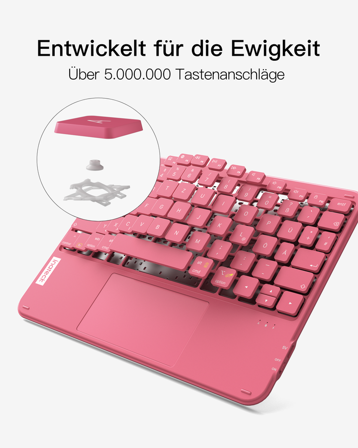 Ultraleichte Tablet Tastatur Kabellose QWERTZ Deutsch mit Trackpad, kompatibel mit iPad/Tablet/Windows/Laptop/PC, KB01105