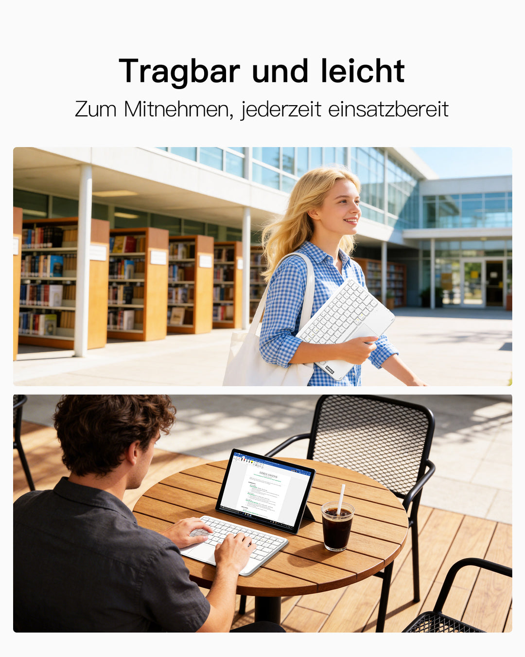Ultraleichte Tablet Tastatur Kabellose QWERTZ Deutsch mit Trackpad, kompatibel mit iPad/Tablet/Windows/Laptop/PC, KB01105