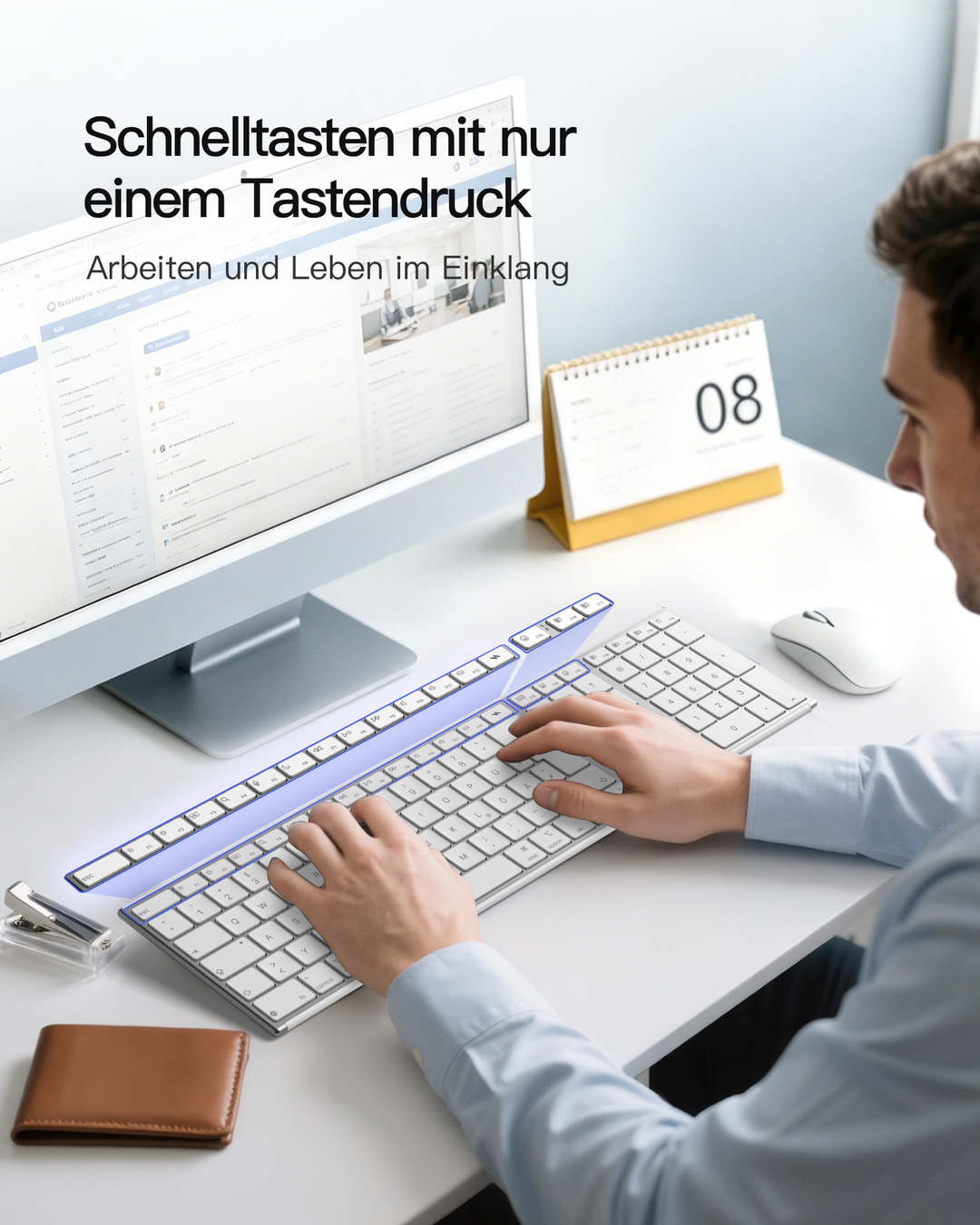 Bluetooth Mac Tastatur, Kabellose Tastatur mit 3 BT Kanälen, QWERTZ, Leise Tasten, KB607