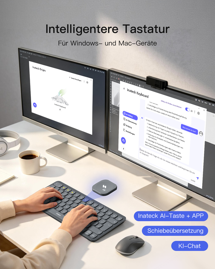 Bluetooth Tastatur Kabellose, QWERTZ für iPad Pro/Air/Mini/Windows/MacOS/Android, Ergonomisches mit KI Key,KB107