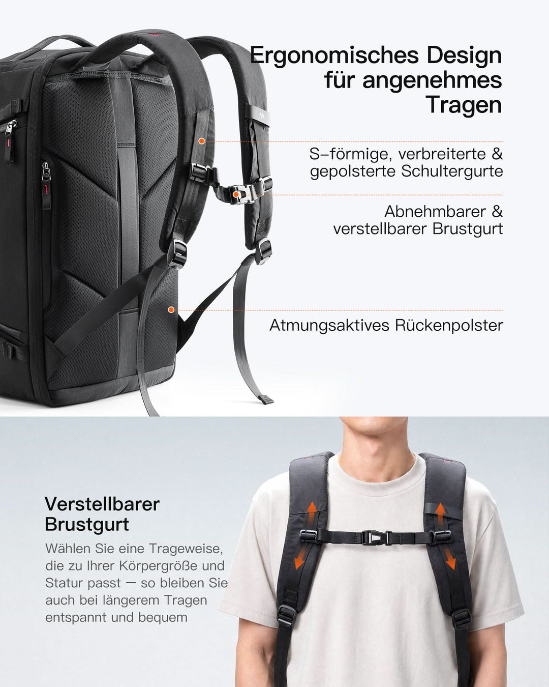 Leichter Reiserucksack 36-43L erweiterbar, TSA freundlicher Travel Laptop Backpack für Herren Damen, BPX36