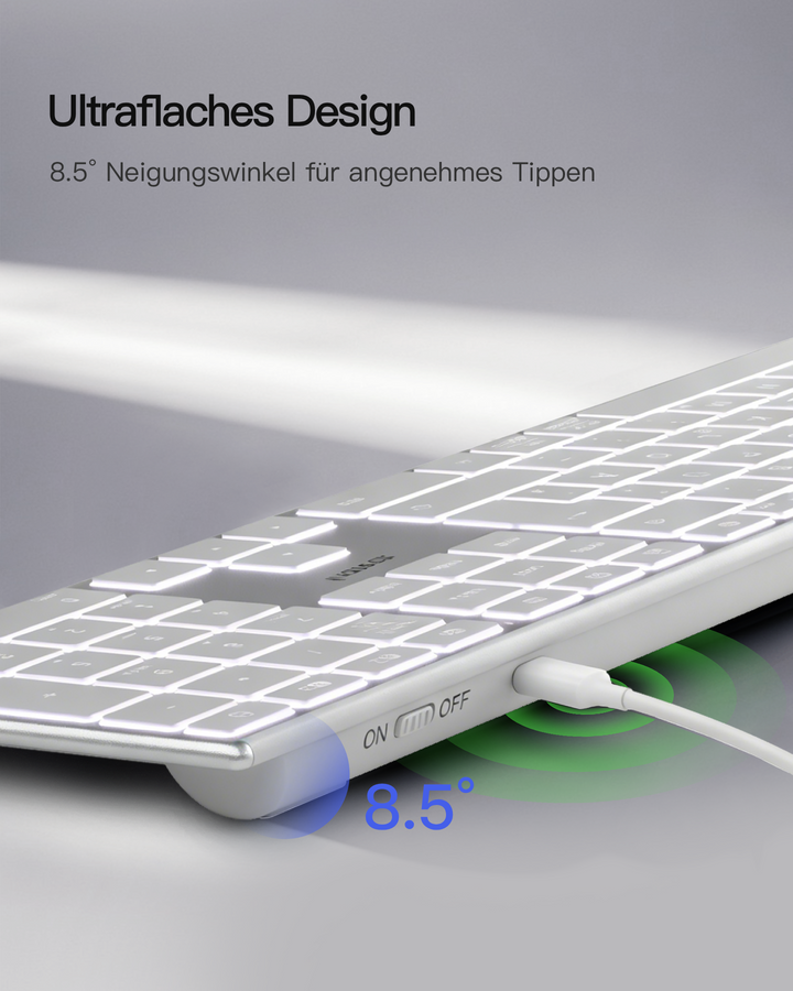 Bluetooth Mac Tastatur, Kabellose Tastatur mit 3 BT Kanälen, QWERTZ, Leise Tasten, KB607