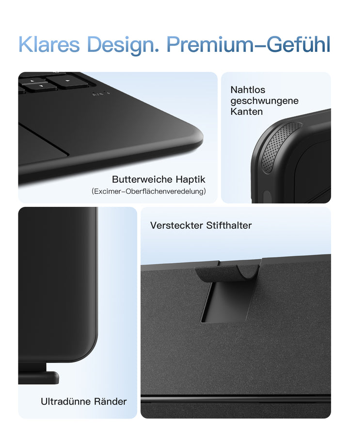 Abnehmbar Hülle mit Tastatur für iPad 11" A16 2025, iPad 10.9" 2022,mit Stifthalter, QWERTZ, AceTouch Pro, KB403-10 | Red Dot Design Award 2026