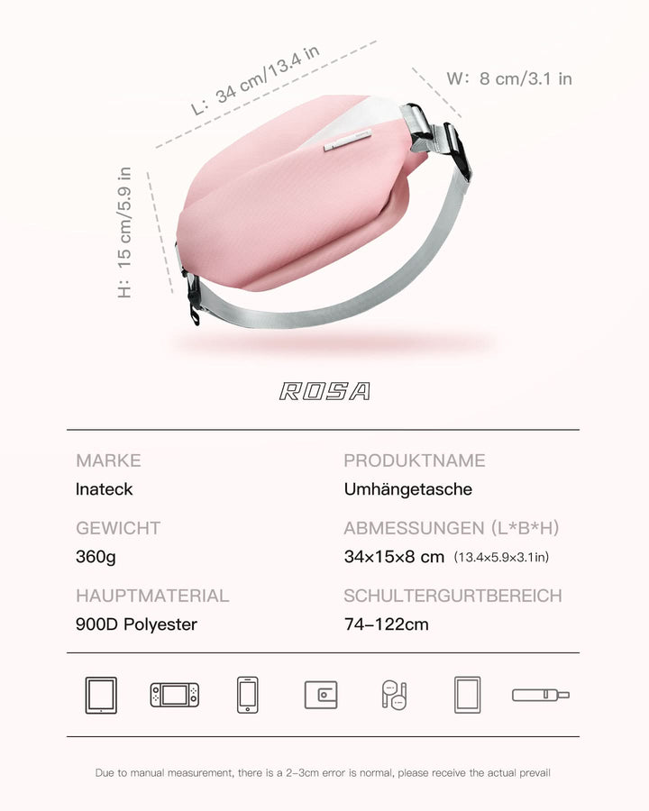 inateck DE Sling Bag mit 19 eingebaute Taschen, stylische Crossbody Bag mit verstellbarem Schultergurt, LB03014