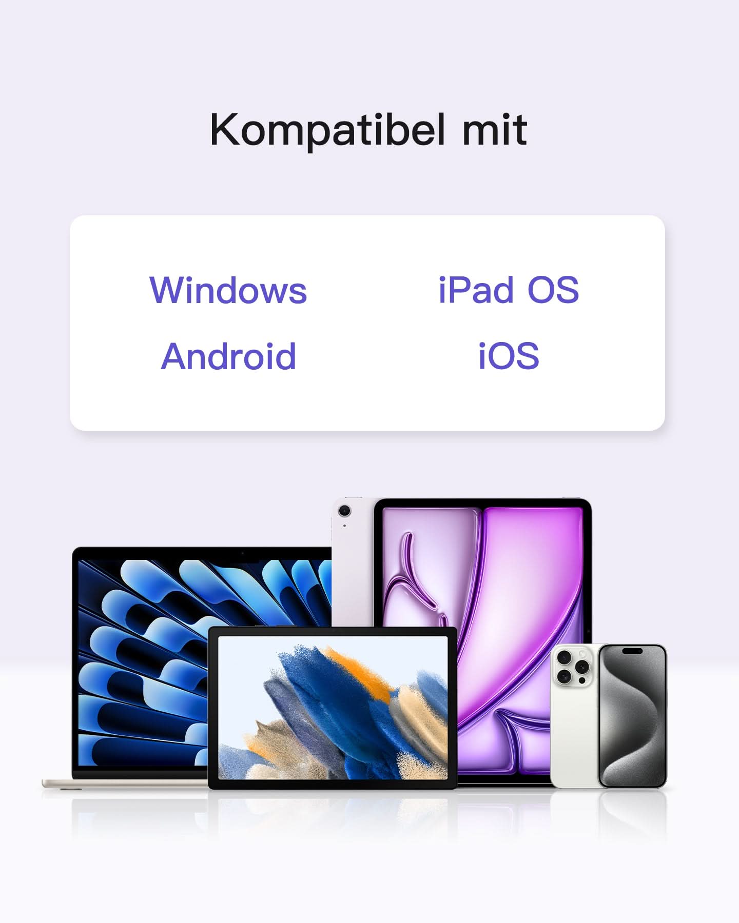 inateck DE KI-Funktion Tablet Tastatur, Unterstützt Windows, iPad OS, Android, iOS, QWERTZ, KB01104