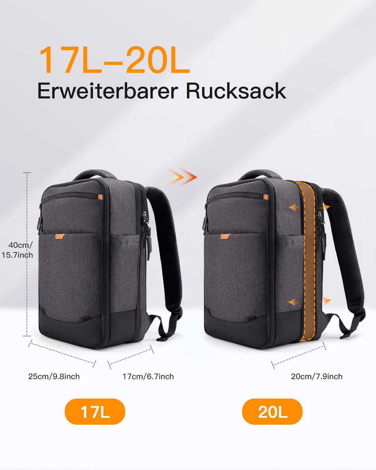 inateck DE 20-46L Reiserucksack, erweiterbarer Tragerucksack, BP03006