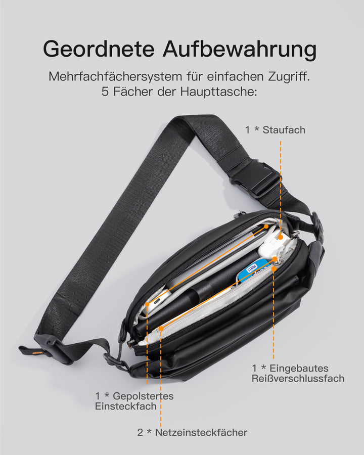 inateck DE Sling Bag mit 19 eingebaute Taschen, stylische Crossbody Bag mit verstellbarem Schultergurt, LB03014