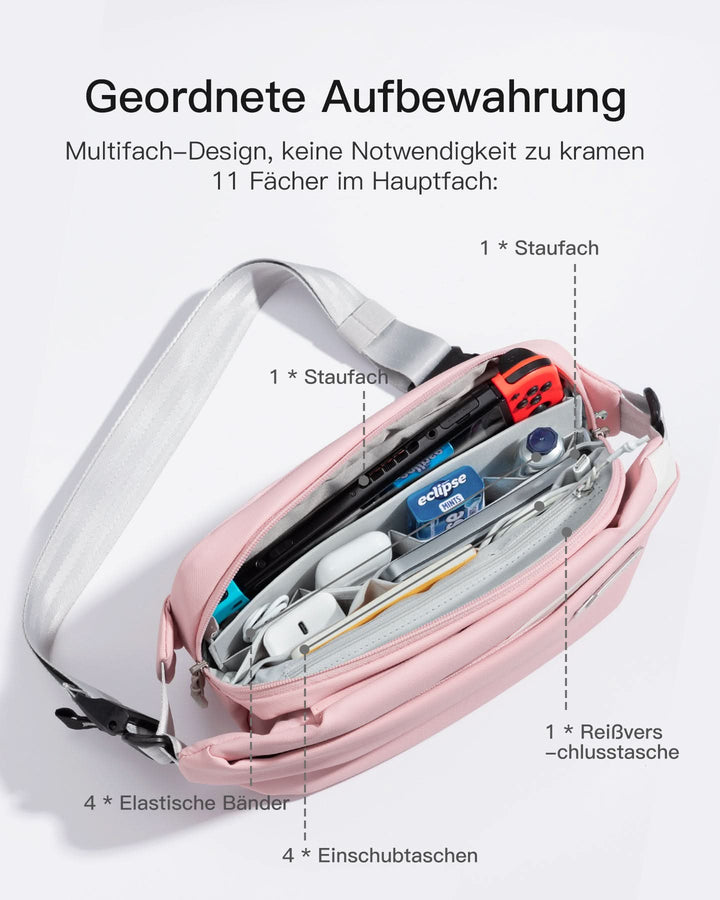 inateck DE Sling Bag mit 19 eingebaute Taschen, stylische Crossbody Bag mit verstellbarem Schultergurt, LB03014