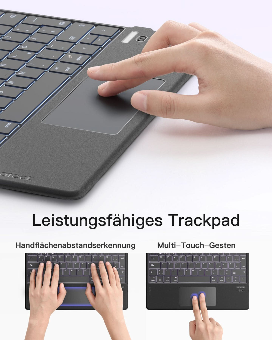 inateck DE KI-Funktion Tablet Tastatur, Unterstützt Windows, iPad OS, Android, iOS, QWERTZ, KB01104