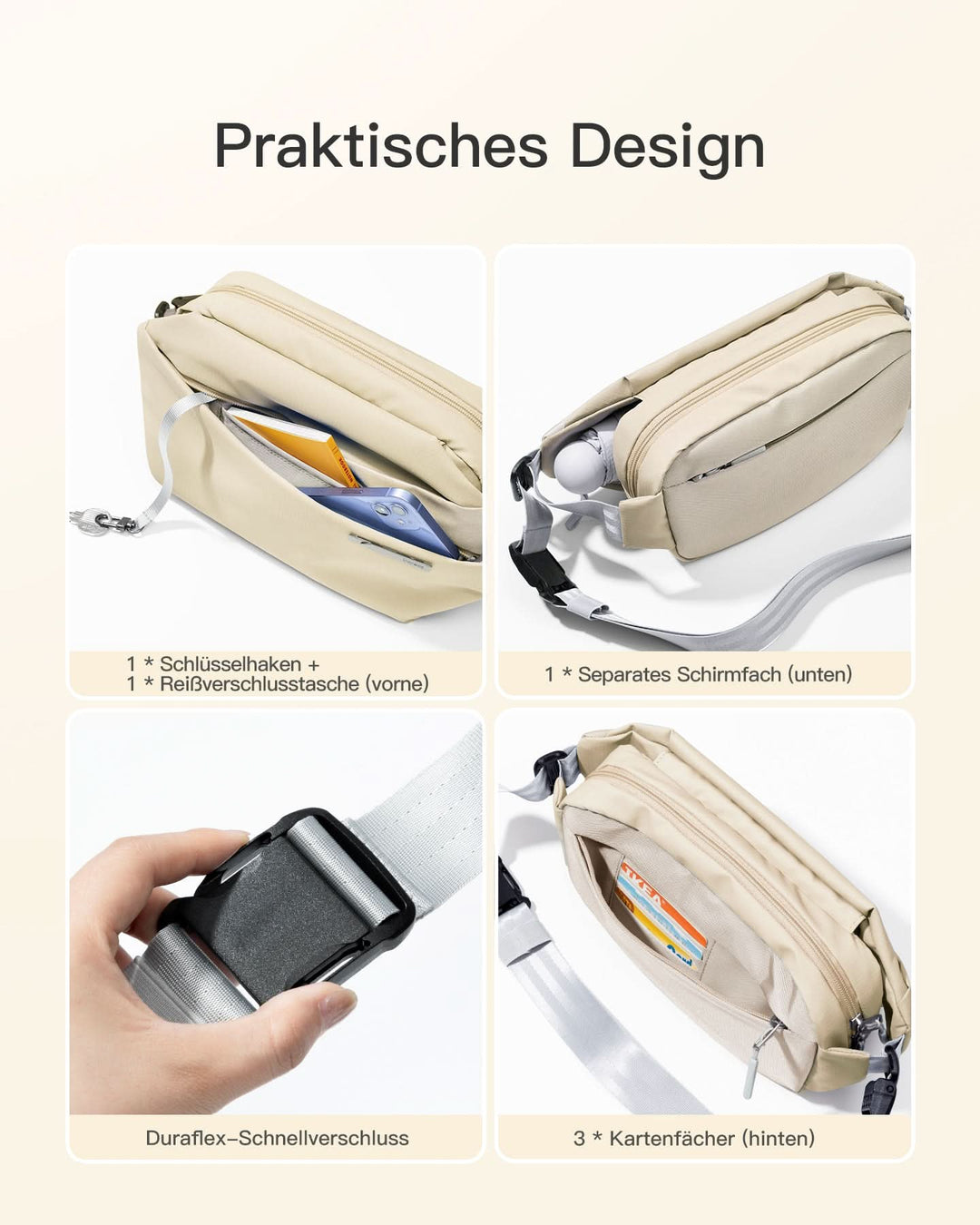 inateck DE Sling Bag mit 19 eingebaute Taschen, stylische Crossbody Bag mit verstellbarem Schultergurt, LB03014